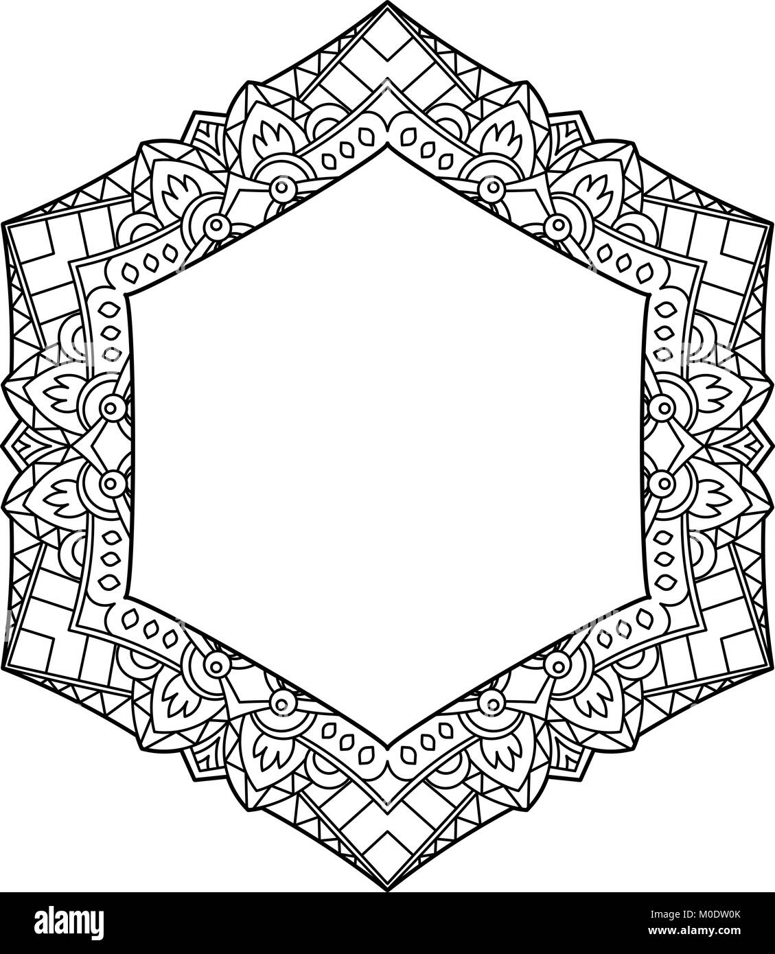 Rare, hexagonales, de la dentelle, du cadre décoratif avec place vide pour votre texte. Vector illustration en noir et blanc. Illustration de Vecteur