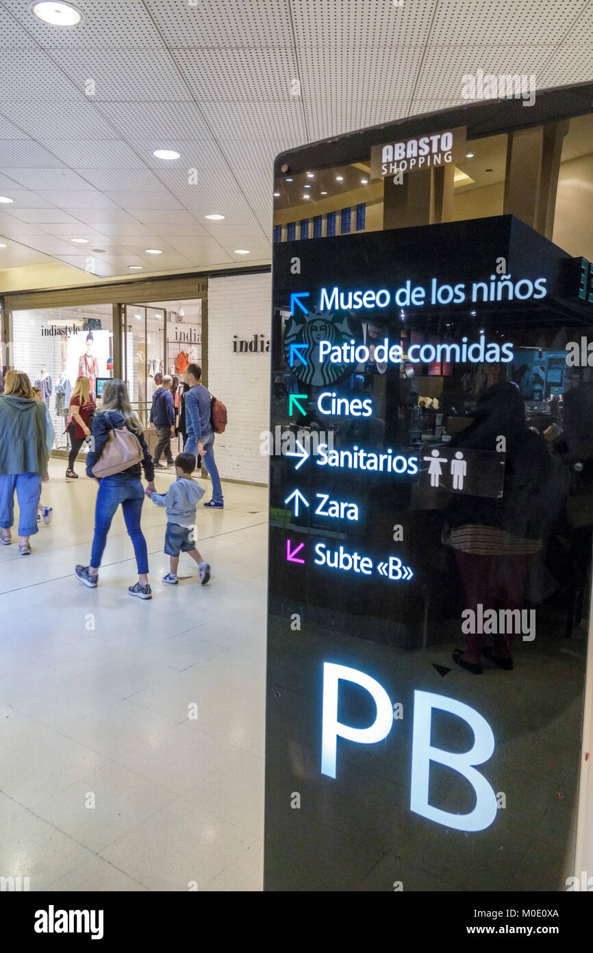 Buenos Aires Argentina,Abasto Shopping Mall,panneau,direction,information,Espagnol,Hispanic Latin Latino ethnie minoritaire,Argentin Argentine South Ameri Banque D'Images