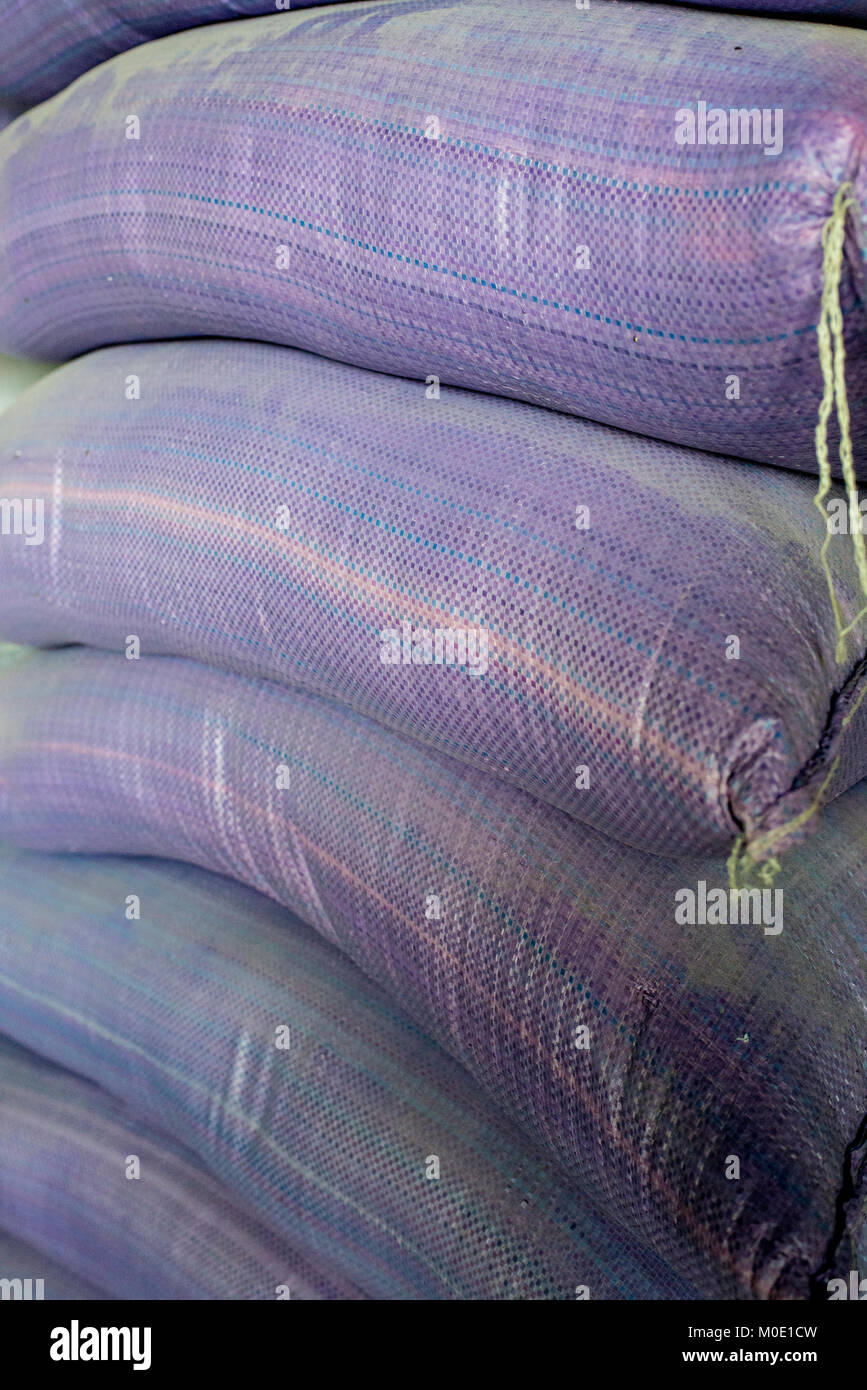 Des sacs de riz, du delta du Mékong Banque D'Images
