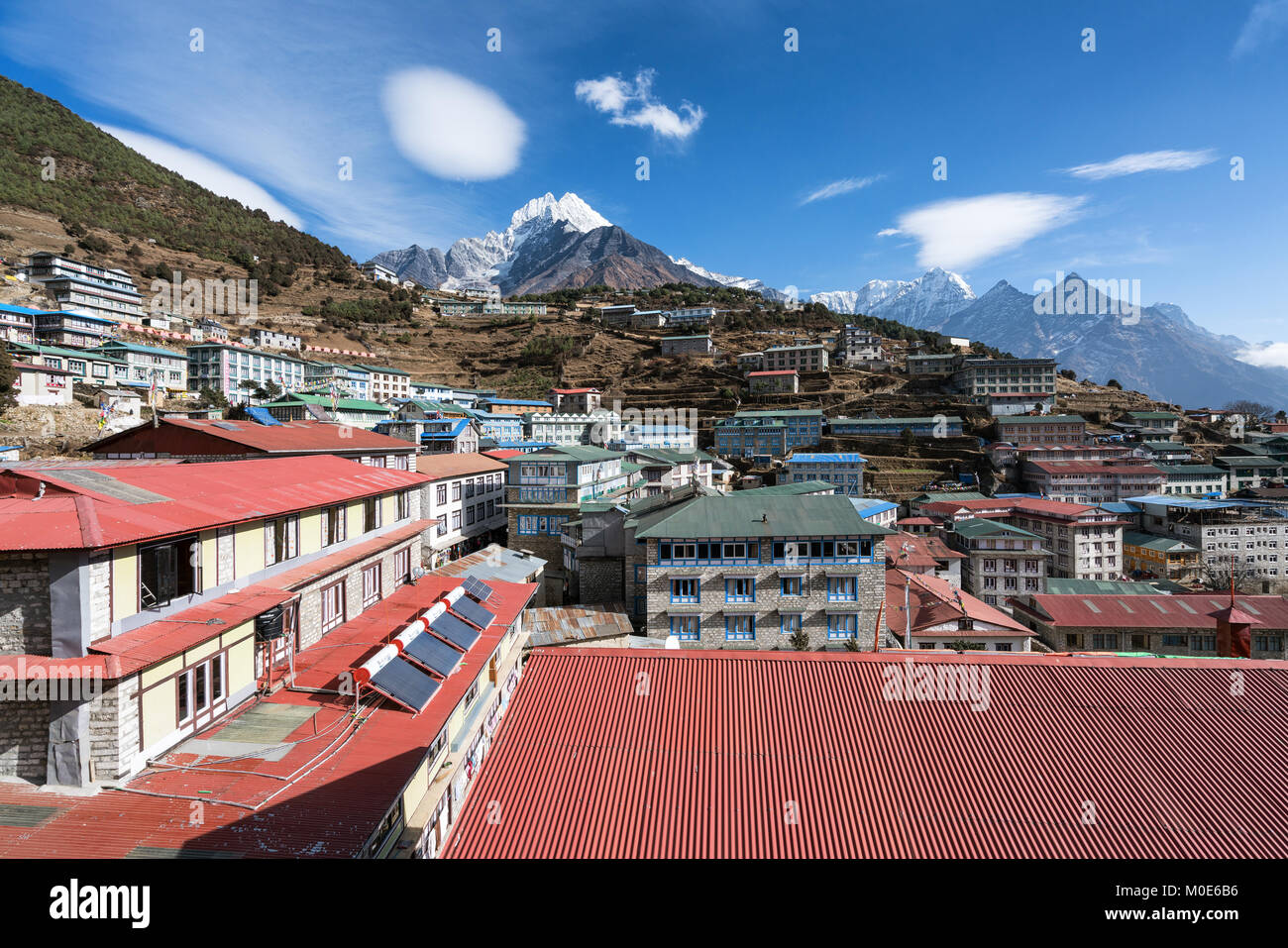 Vue d'un hôtel à Namche Bazar, au Népal Banque D'Images