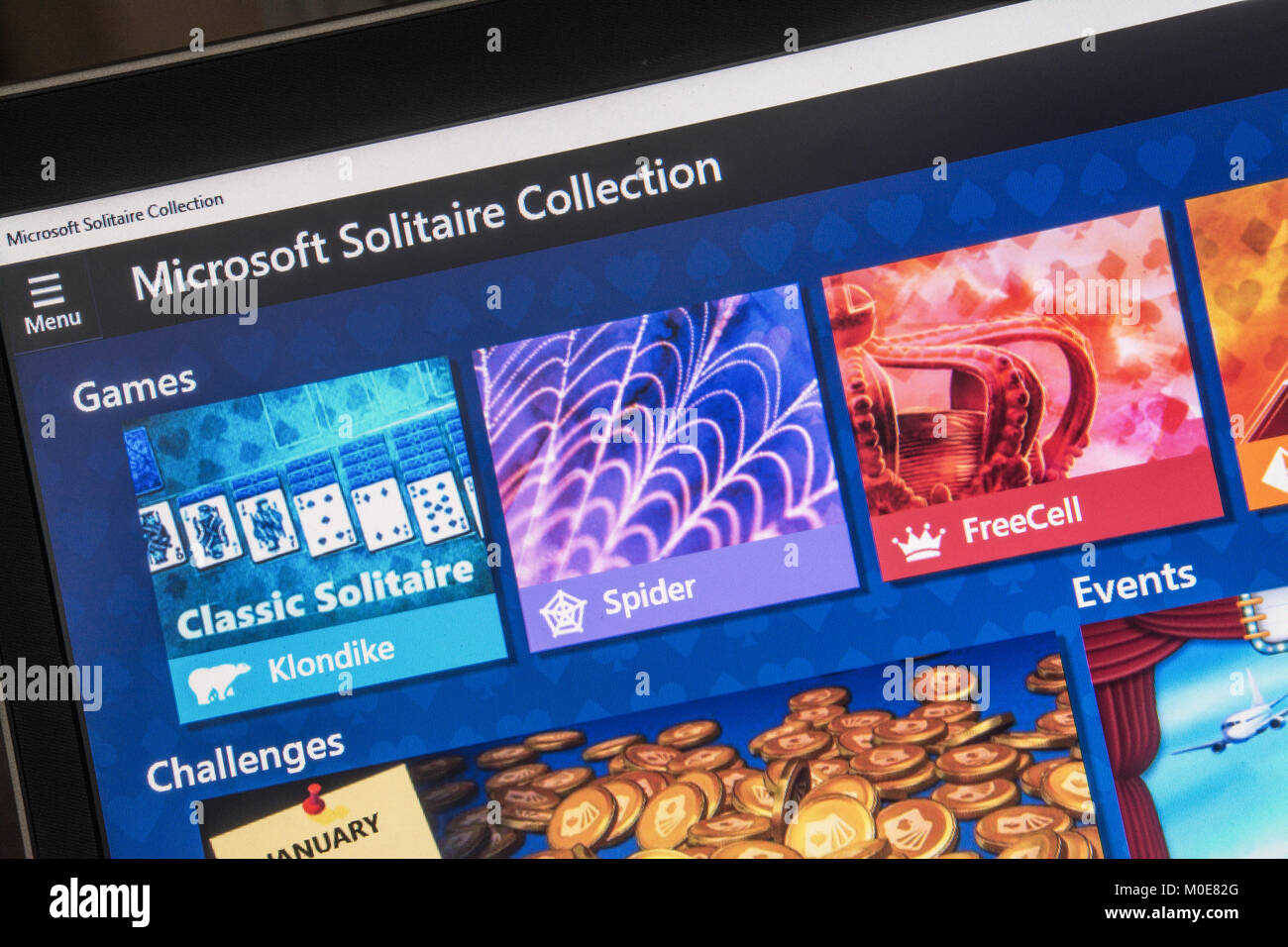Capture d'écran de l'ordinateur de Microsoft solitaire collection Banque D'Images