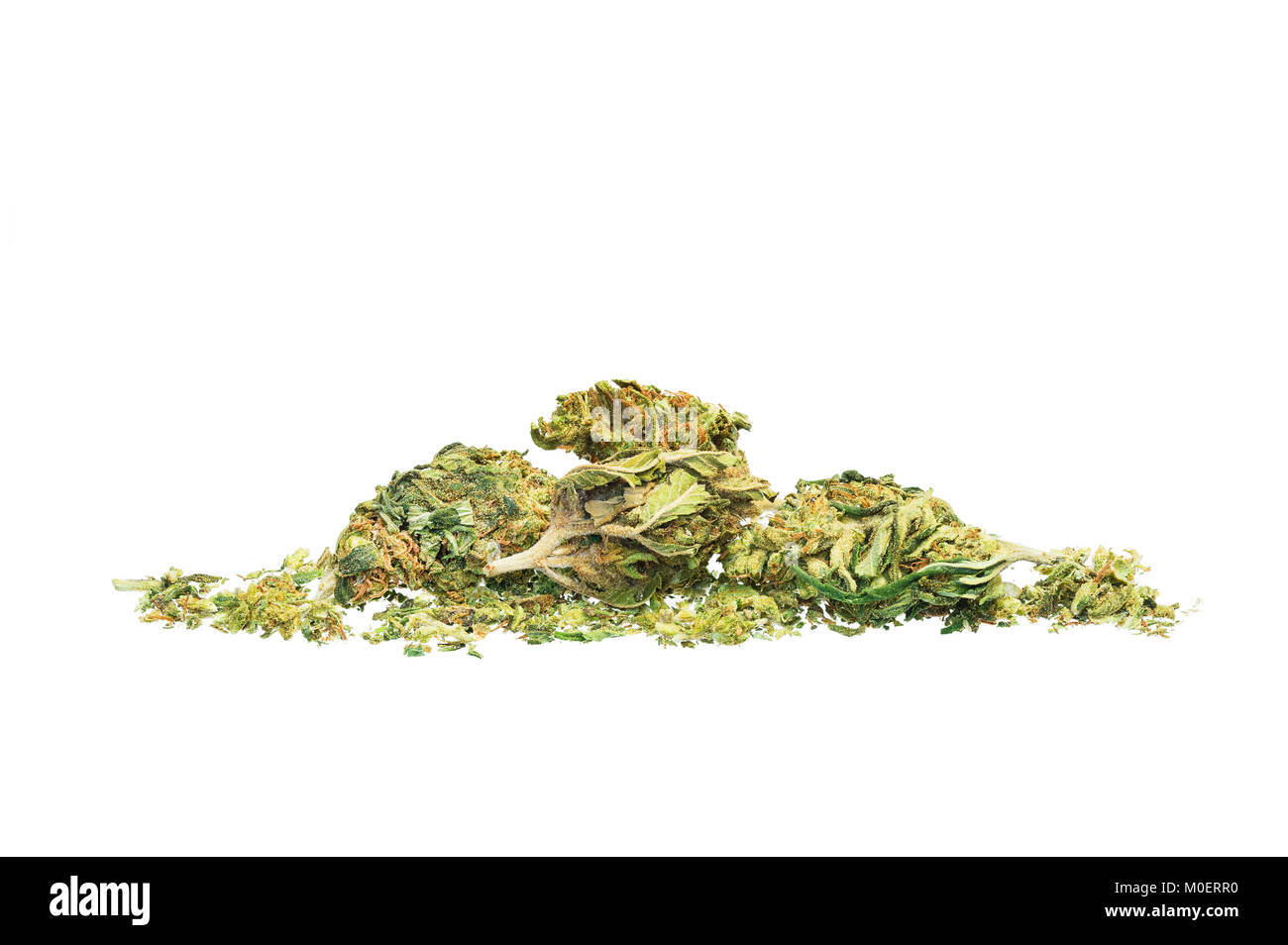 La marijuana de haute qualité sur un fond blanc. Banque D'Images