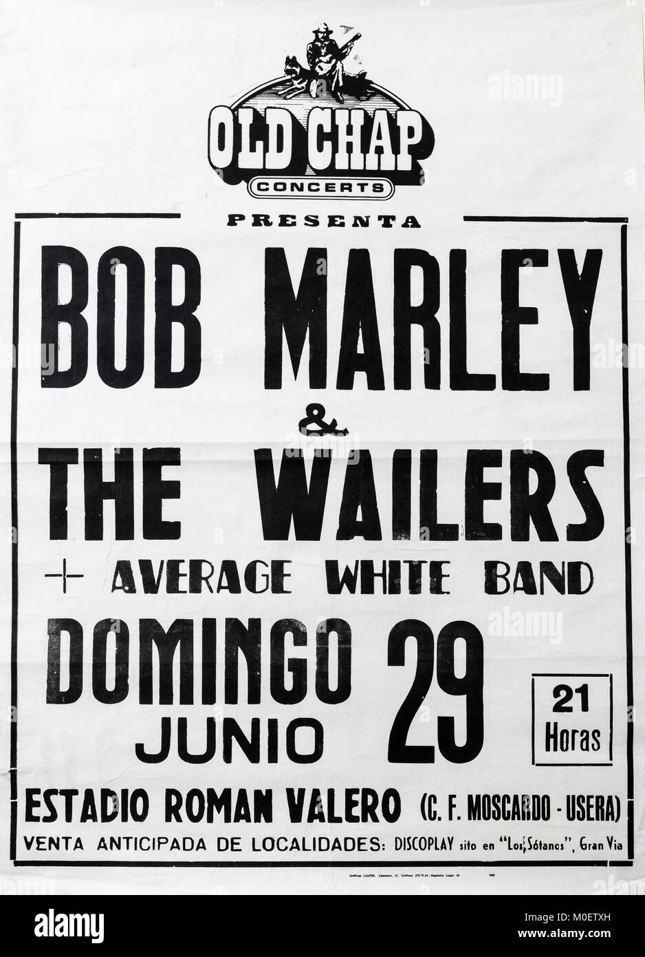 Bob Marley et les Wailers plus Average White Band en concert à Madrid, juin 1980. Concert annulé. Les concerts de musique ancienne Banque D'Images