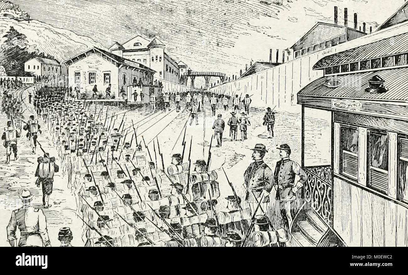L'arrivée des troupes à la Homestead Strike, 1892 Banque D'Images