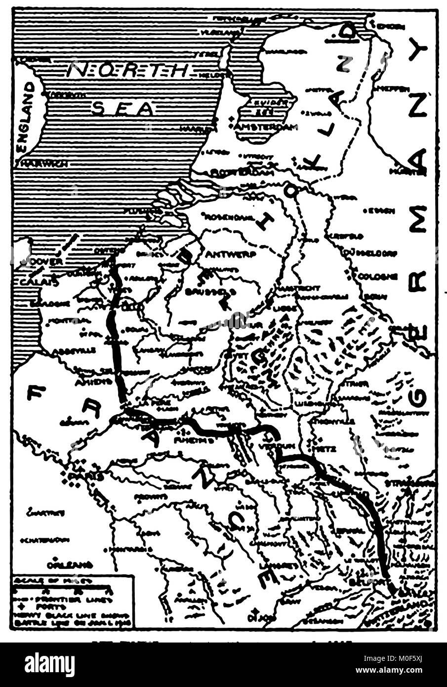 La PREMIÈRE GUERRE MONDIALE - UN 1917 Carte montrant l'activité militaire dans l'1914-1918 Première Guerre mondiale - La bataille de l'Ouest, la France et la Belgique au 1er janvier 1915 Banque D'Images