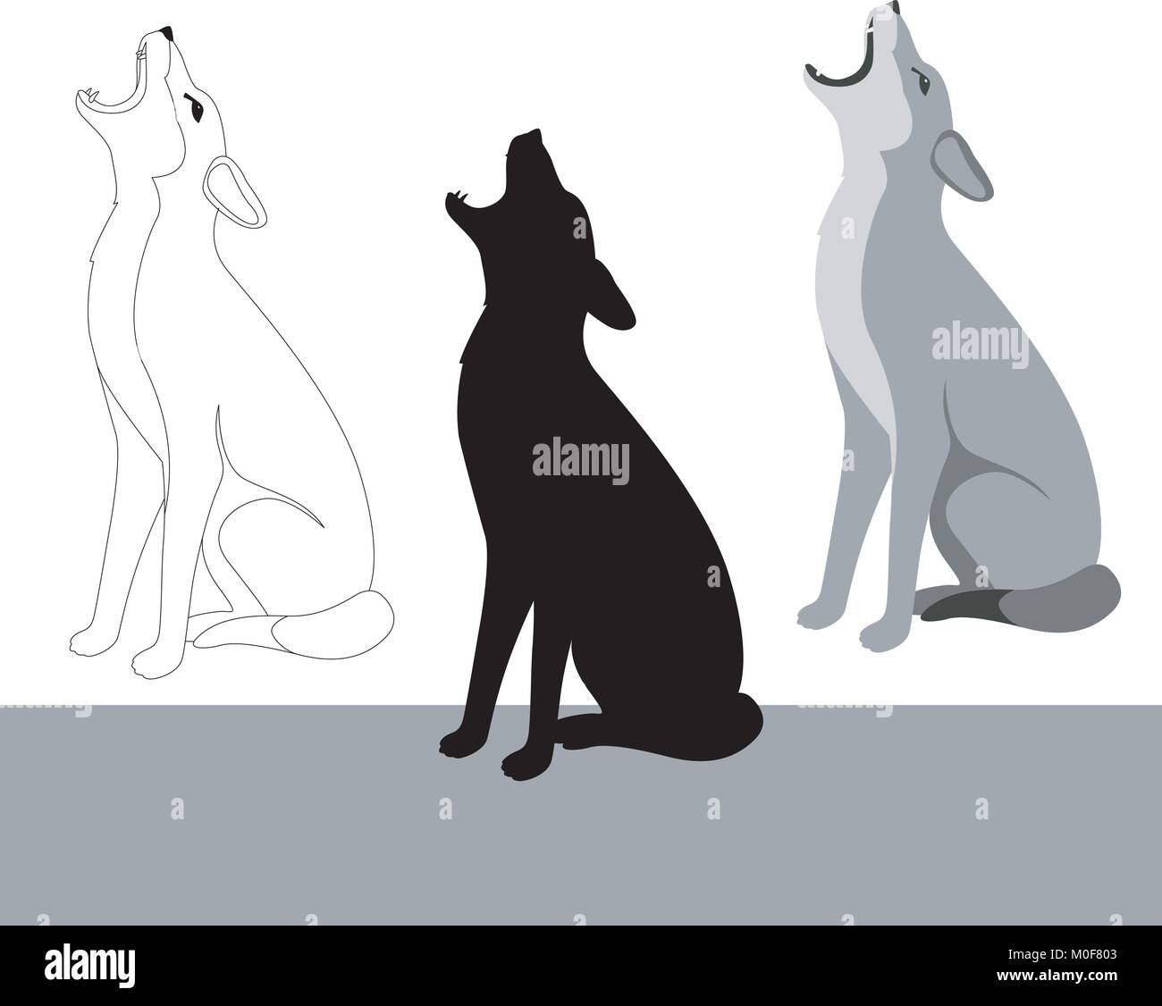 Wolf yuong plat à l'illustration vectorielle, silhouette noire dessin Illustration de Vecteur