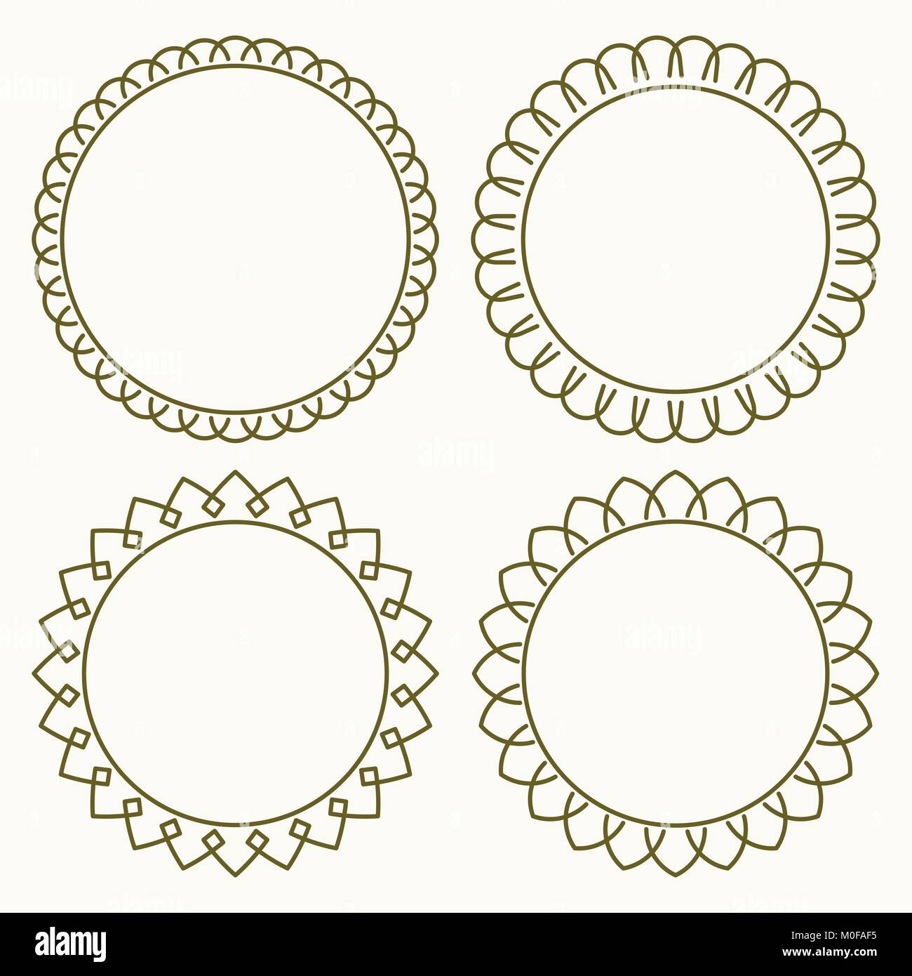 Ensemble de 4 très mince élégant simple tour cadres décoratifs en ligne mono style avec coins arrondis Illustration de Vecteur