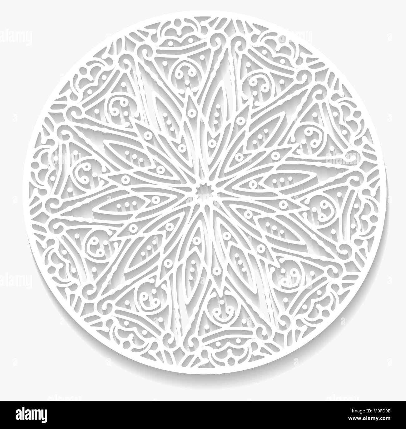 Napperon rond dentelle de papier, cartes de vœux. Vecteur géométrique décoratif, Flocon, mandala. Circle crochet ornement, eps 10. Illustration de Vecteur