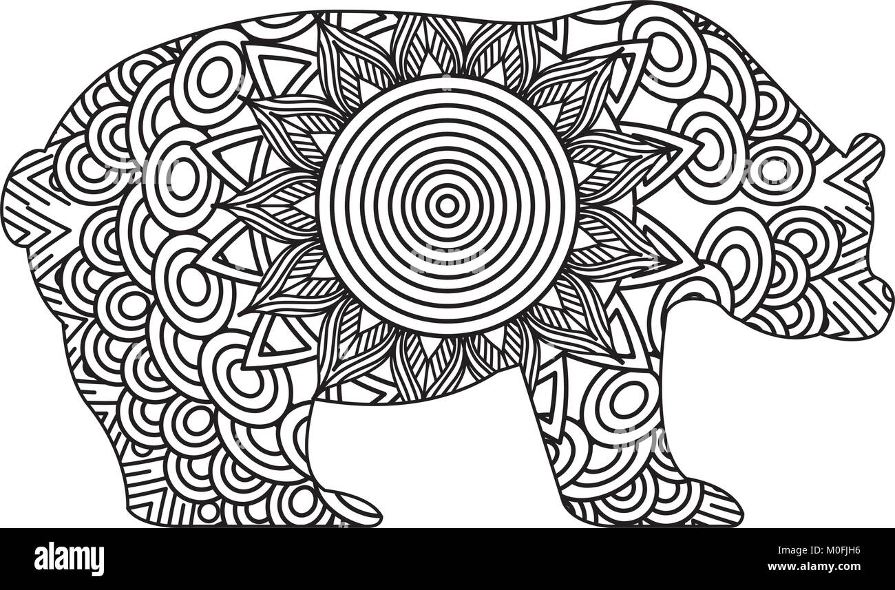 Faites à la main pour des profils pages à colorier avec bear zentangle croquis monochromes Illustration de Vecteur