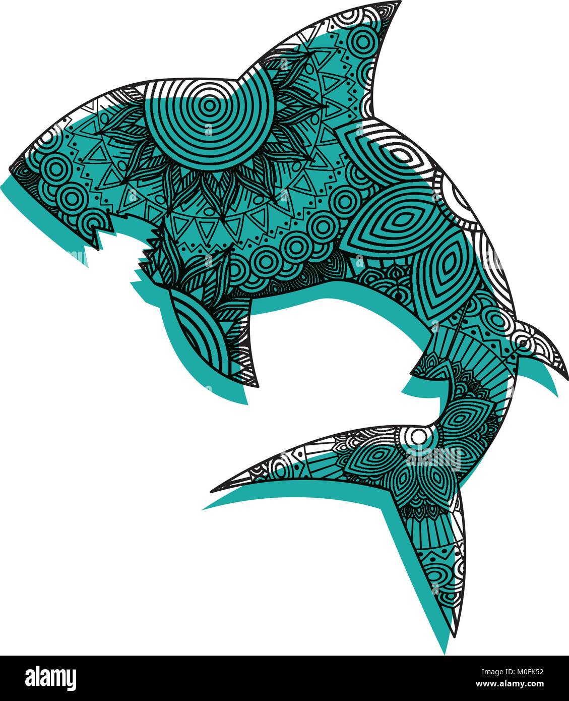 Faites à la main pour des profils pages à colorier avec zentangle requin Illustration de Vecteur