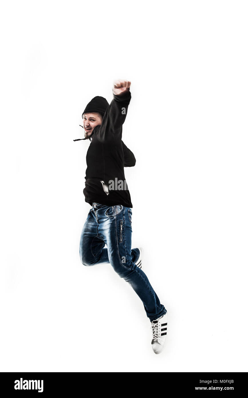 Charismatique et énergique rappeur guy break dance danse. Banque D'Images