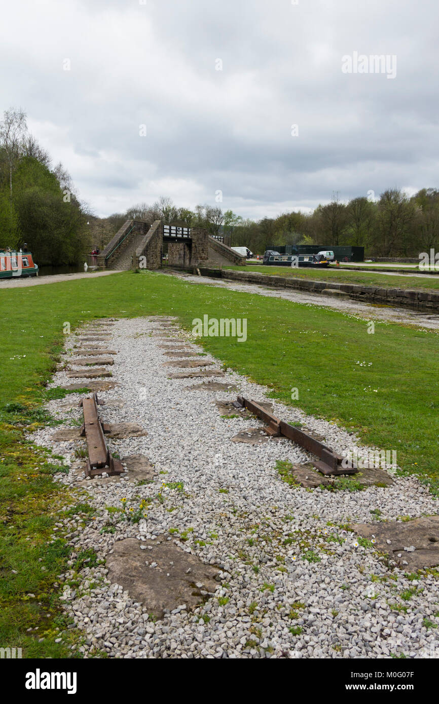 Vestiges de la forêt de Crête Tramway à Bugsworth Basin sur la forêt de pointe canal près de Whaley Bridge. Banque D'Images