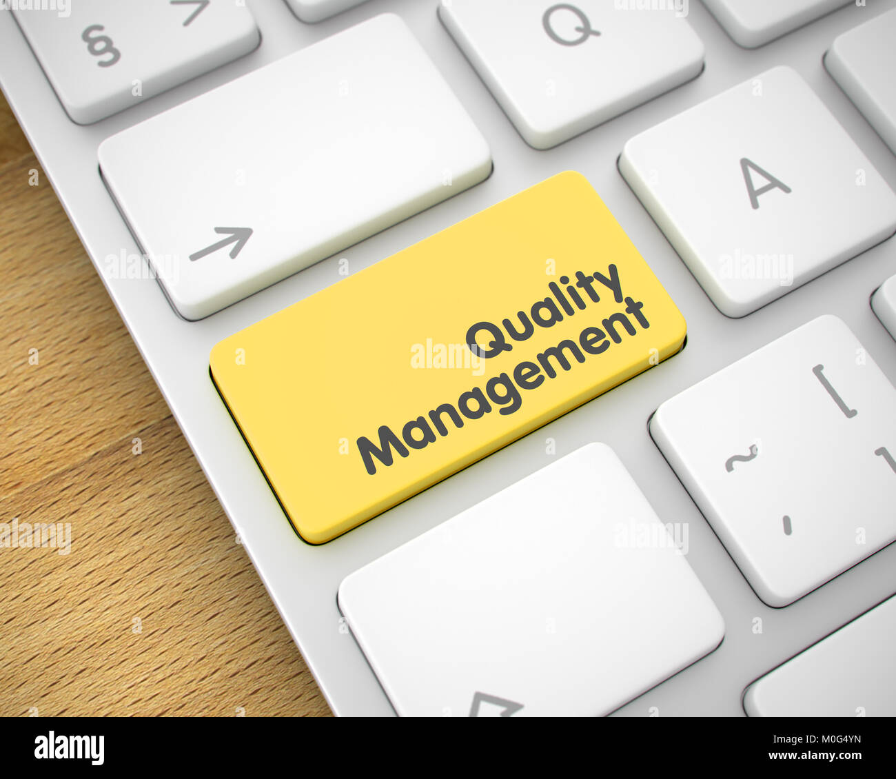 Gestion de la qualité - Message sur le clavier Clavier jaune. 3D. Banque D'Images