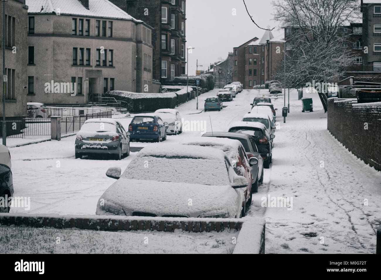 a neigé dans les voitures Banque D'Images