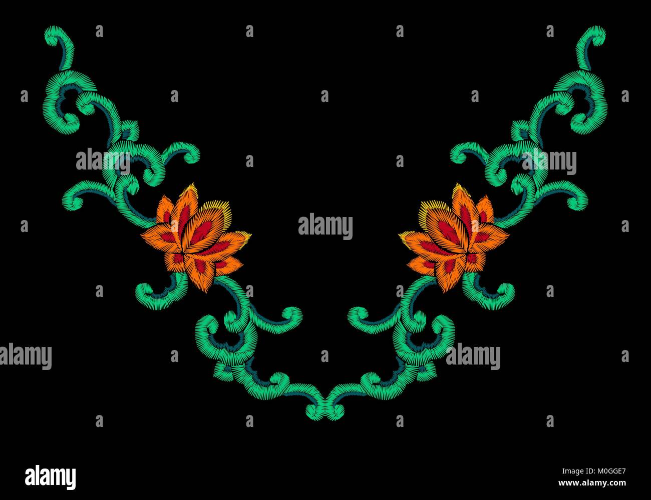 Imitation broderie orientale coréenne nationale l'ornement. Fleur de Lotus jade curl decoration style design modèle. Illustration vecteur asiatique ethnique Illustration de Vecteur