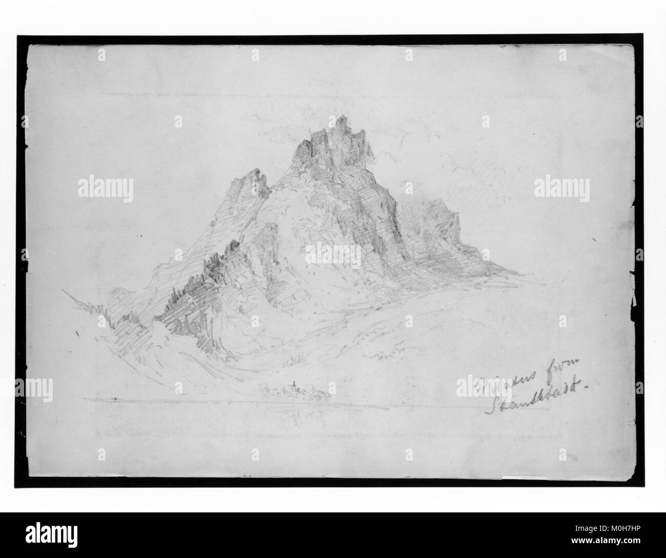 Une aquarelle du mont Pilate à Stansstad, en Suisse, représentant le paysage naturel de la montagne, le terrain environnant et les caractéristiques alpines, faisant partie de la série 'Splendid Mountain Watercolors'. Banque D'Images