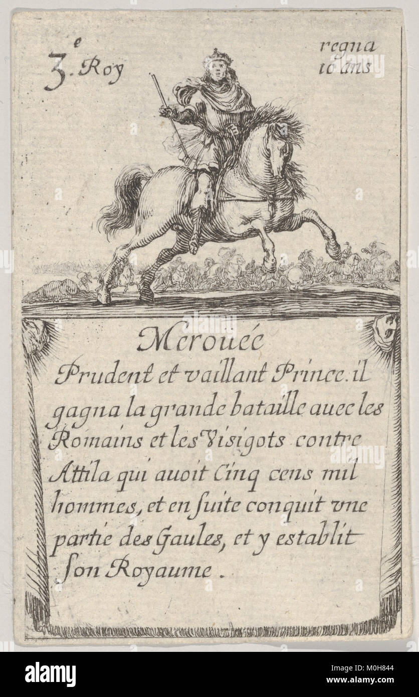 Imprimer 'Meroüée – prudent et vaillant…' Par le graveur italien Stefano della Bella (1644) de la série le jeu des Rois de France, tenue au Metropolitan Museum of Art comme objet DP831120, démontrant la gravure du XVIIe siècle. Banque D'Images