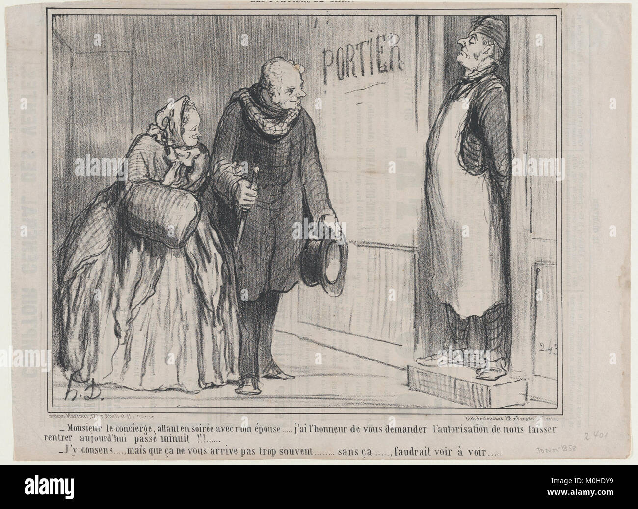 Monsieur le concierge, allant en soirée avec mon épouse..., des portiers de Paris, publiée dans Le Charivari, le 30 novembre 1858, a rencontré DP876726 Banque D'Images