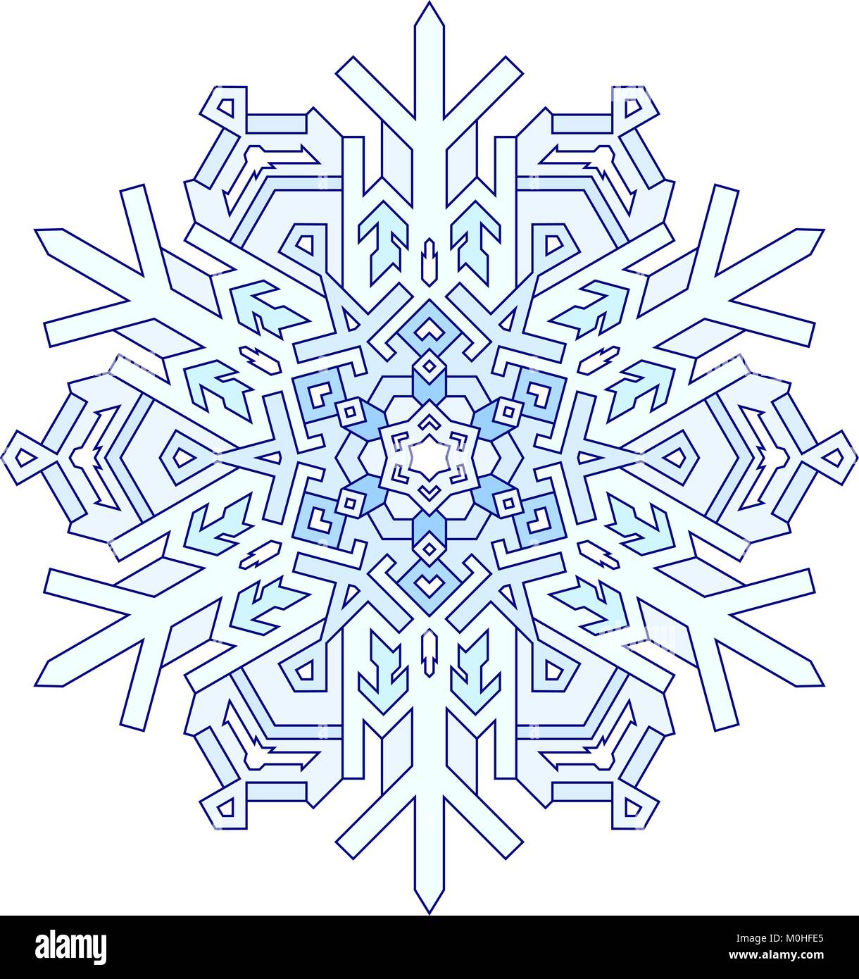 Contours de flocon en mono style de ligne. Vector motif géométrique dans des tons bleus. Illustration de Vecteur