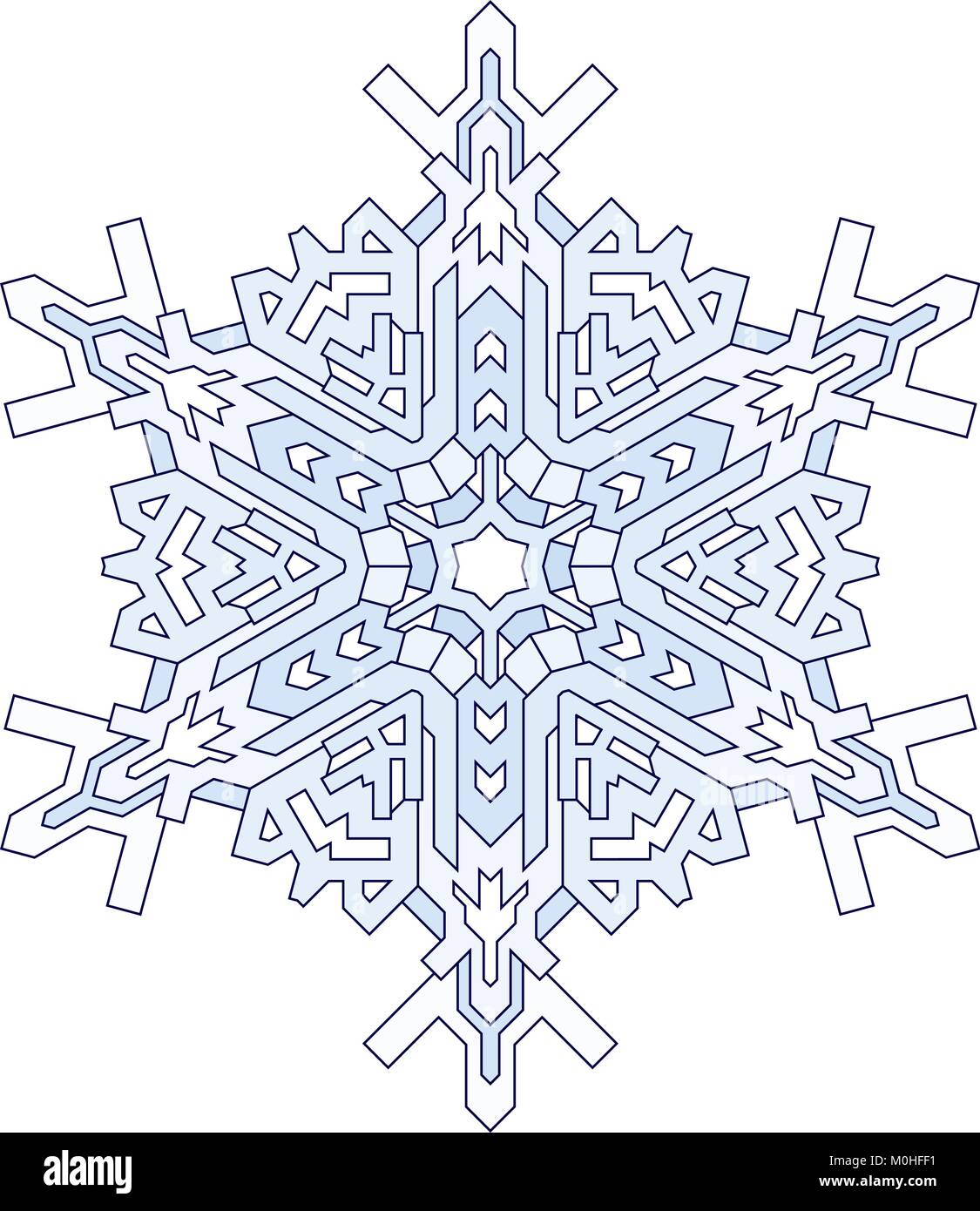 Contours de flocon en mono style de ligne. Vector motif géométrique dans des tons bleus. Illustration de Vecteur