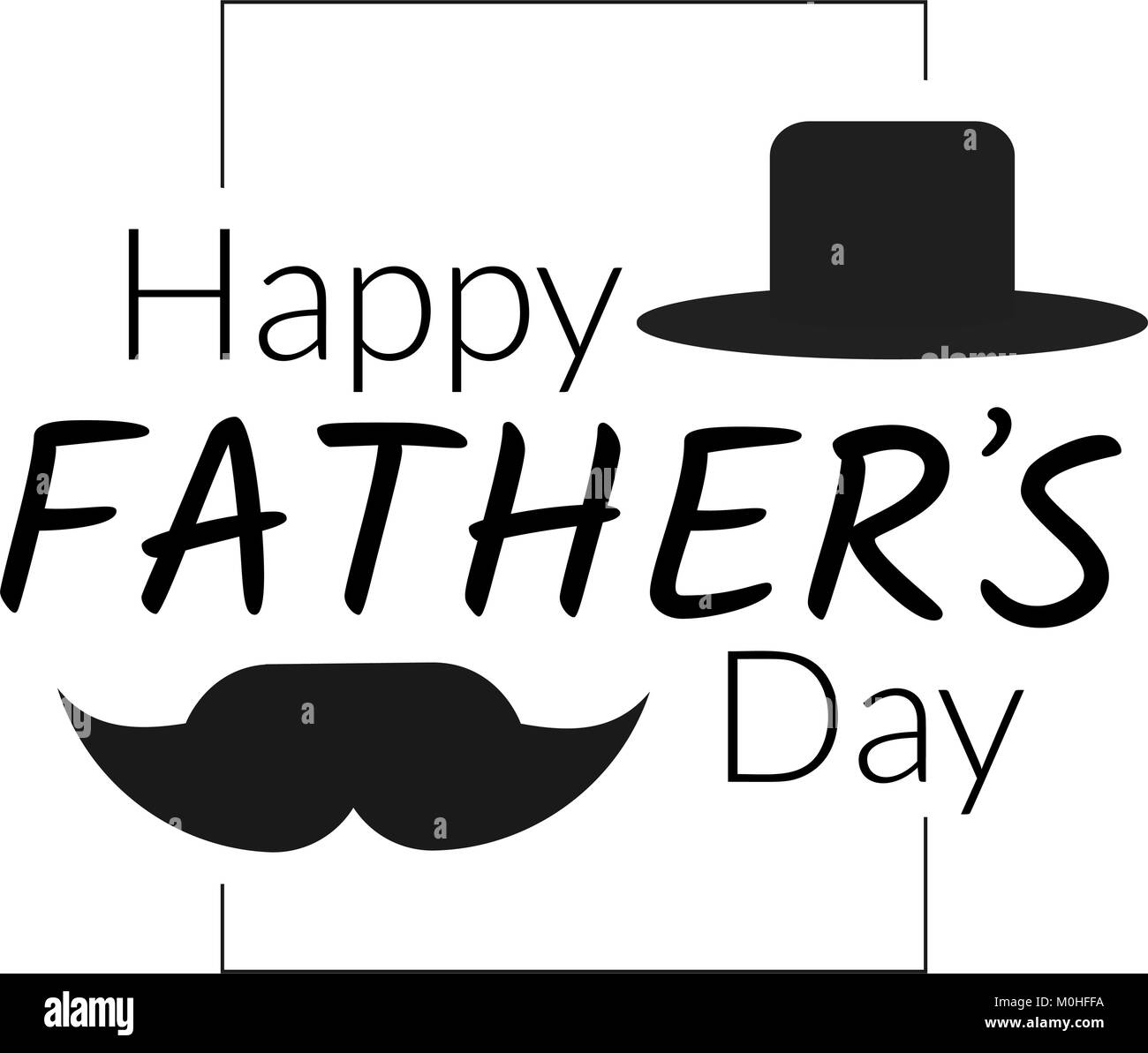 Happy Father's Day Message d'illustration vectorielle du logo. Félicitations carte avec texte de félicitations, moustache et chapeau élément isolé sur le livre blanc b Illustration de Vecteur