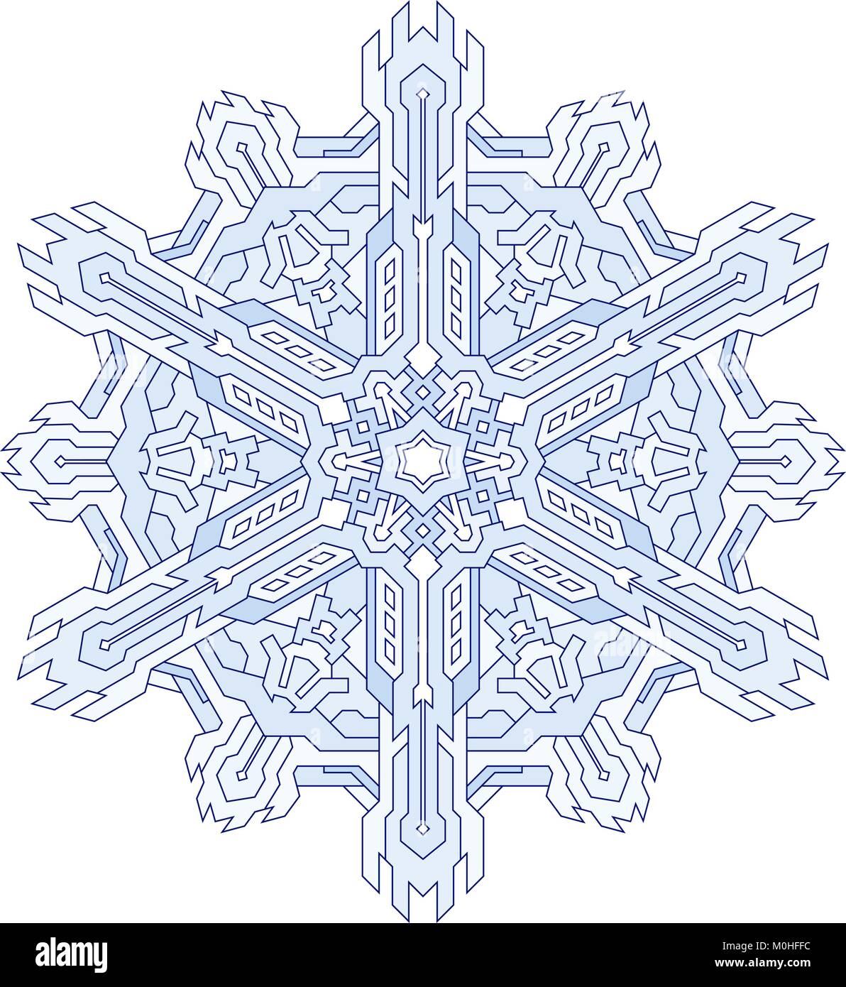 Contours de flocon en mono style de ligne. Vector motif géométrique dans des tons bleus. Illustration de Vecteur