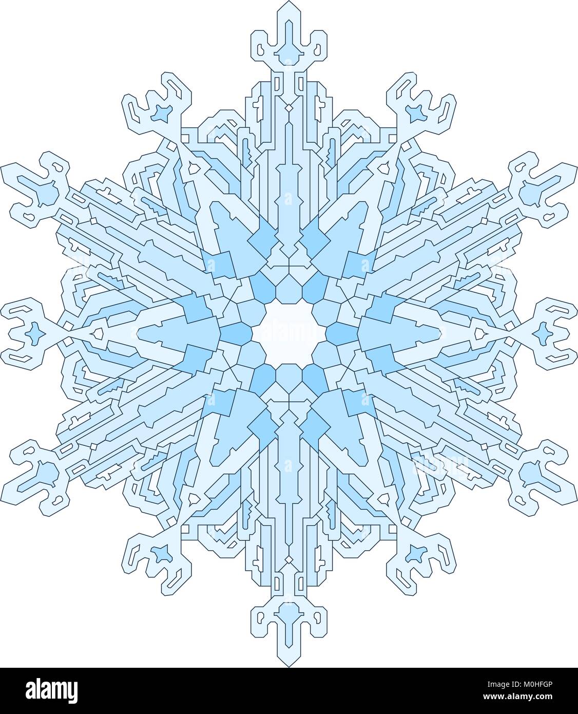 Contours de flocon en mono style de ligne. Vector motif géométrique dans des tons bleus. Illustration de Vecteur