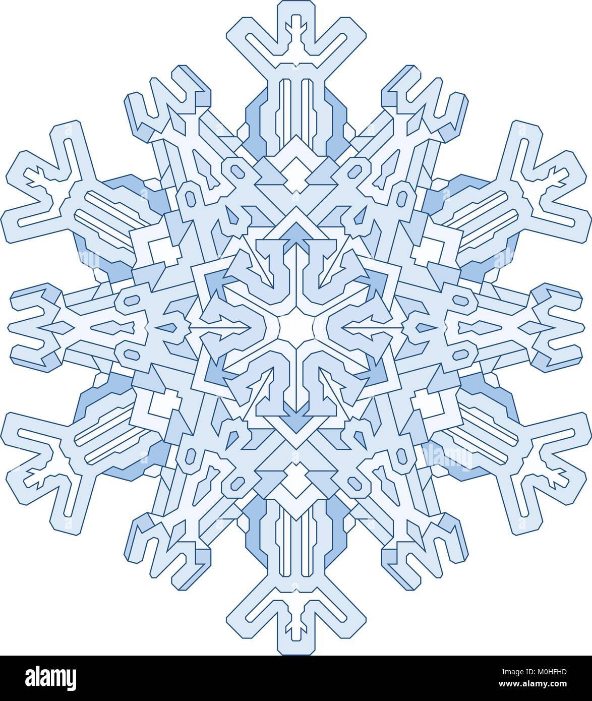 Contours de flocon en mono style de ligne. Vector motif géométrique dans des tons bleus. Illustration de Vecteur