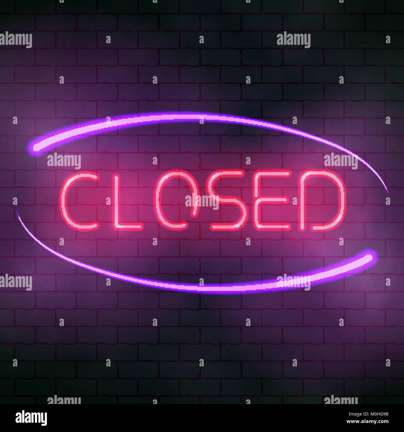 Néon lumineux open sign. Texte lumineux. Vector illustration de l'lucent lettres sur le mur de brique background Illustration de Vecteur