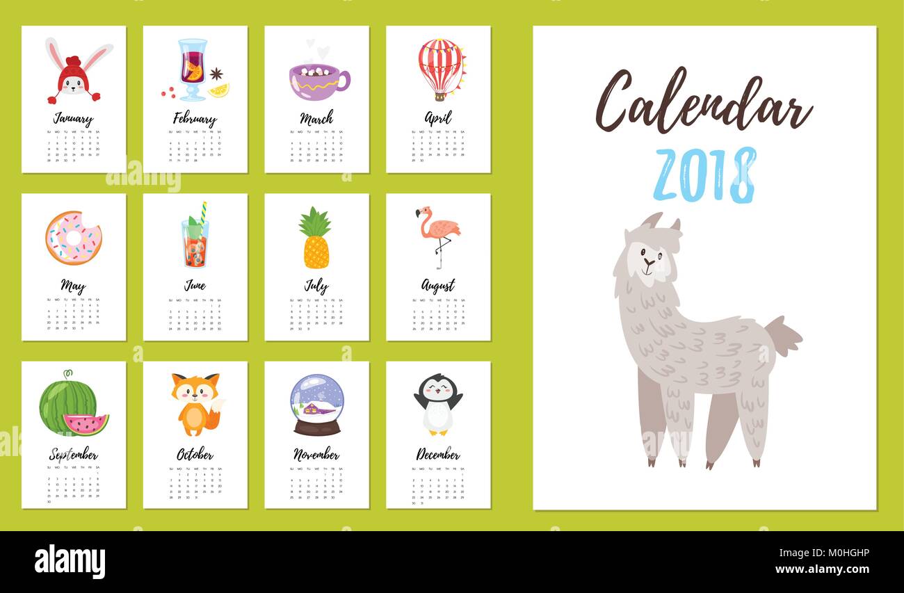 Calendrier de l'année 2018 Illustration de Vecteur