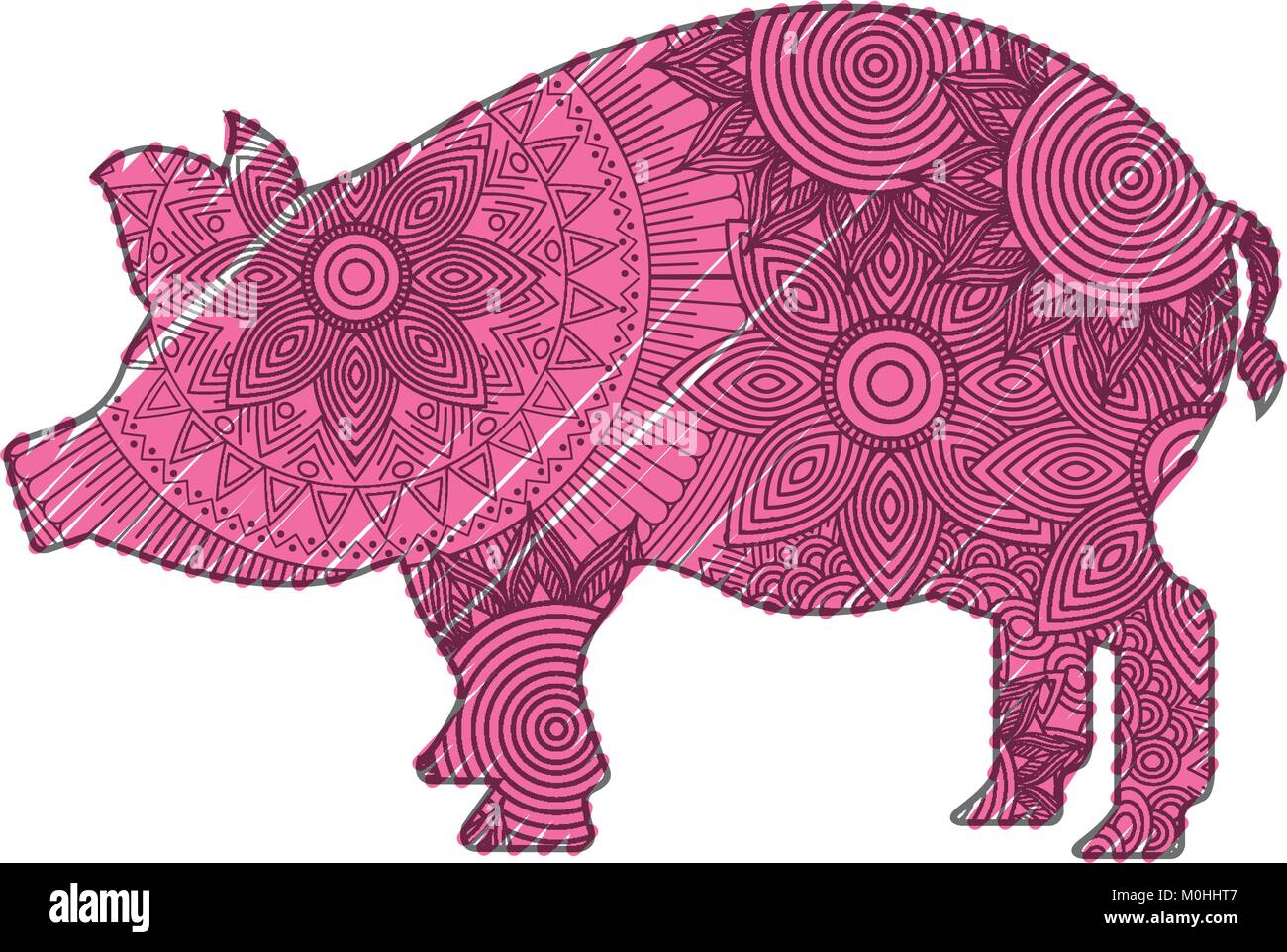 Faites à la main pour des profils coloriage de cochon avec zentangle Illustration de Vecteur