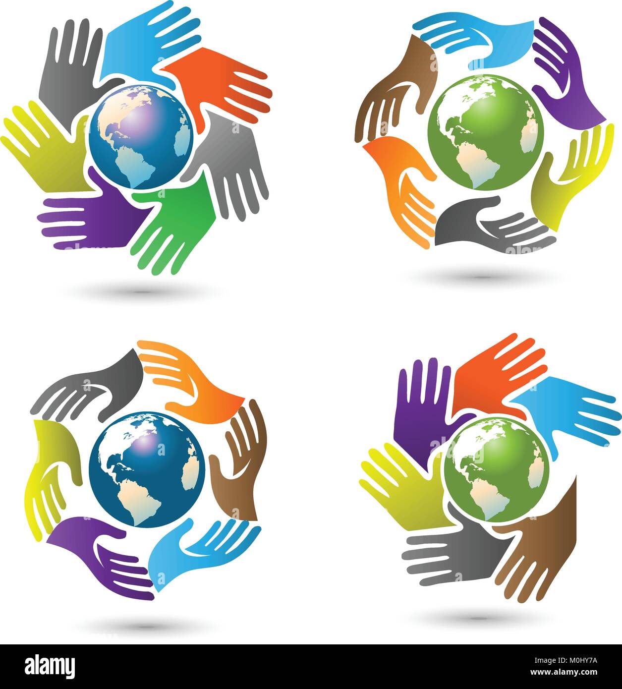 Mains colorées autour de la terre, de la charité, globe logo non lucratif Illustration de Vecteur
