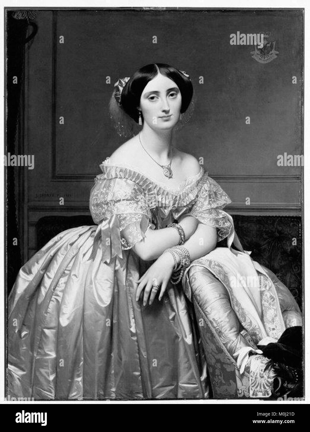 Portrait de Joséphine-Hélène-Marie-Pauline de Galard de Brassac de Béarn, Princesse de Broglie (1825-1860), aristocrate française connue pour son importance sociale et sa représentation raffinée dans les portraits du XIXe siècle. Banque D'Images