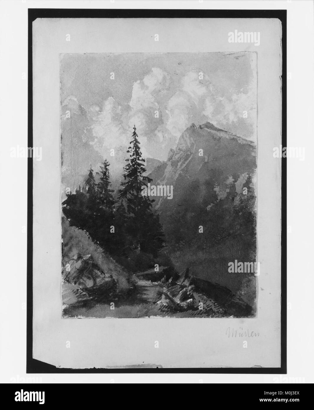 Une aquarelle du carnet de croquis « splendides aquarelles de montagne » représentant un paysage montagneux de Mören, mettant en valeur l'art du voyage et les paysages naturels du XIXe siècle. Banque D'Images