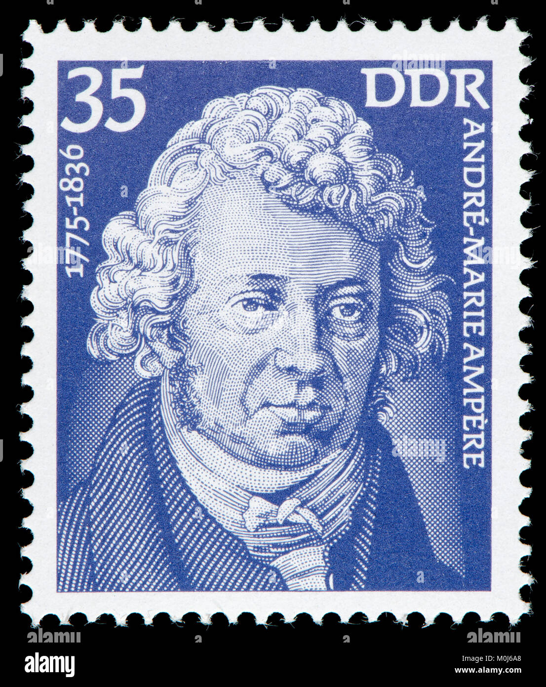 Timbre de l'Allemagne de l'Est (1975) : André-Marie Ampère (1775 - 1836) physicien et mathématicien français Banque D'Images