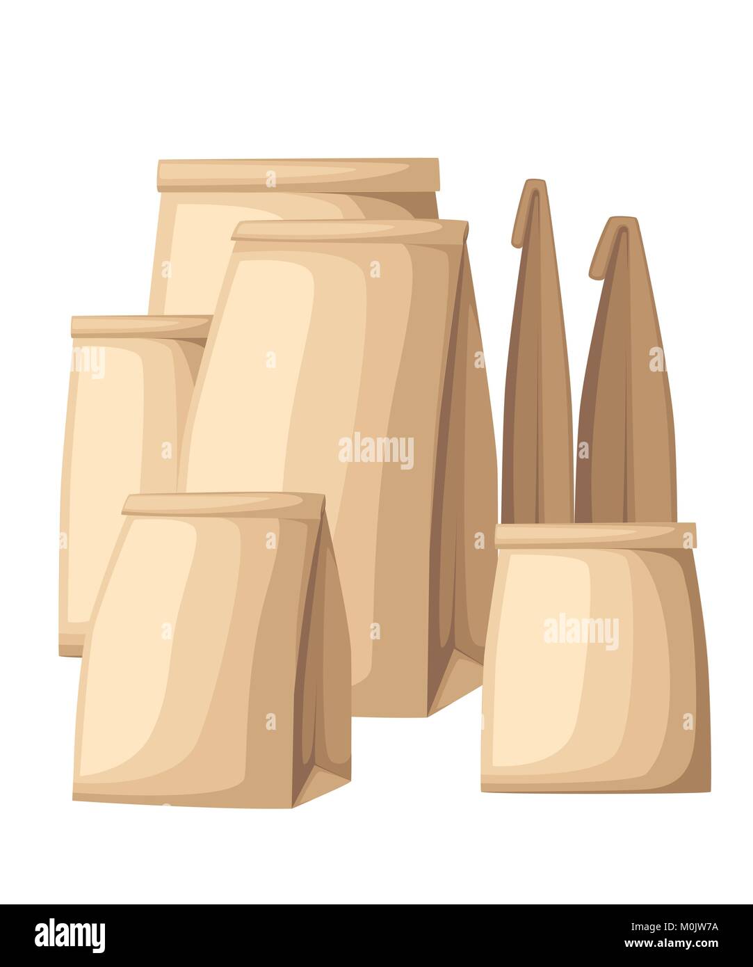 Collection de sac en papier recyclé marron eco Vue latérale Vue de face et télévision vector illustration sur fond blanc page de site web et mobile app design Illustration de Vecteur