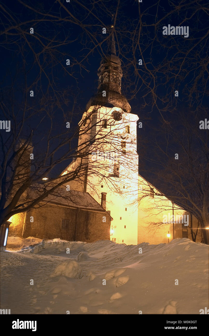 Toomkirik (aka cathédrale St Mary) de Piiskopi AED (le jardin de l'évêque), la cathédrale (Toompea Hill) sur une froide nuit d'hiver : Tallinn, Estonie Banque D'Images