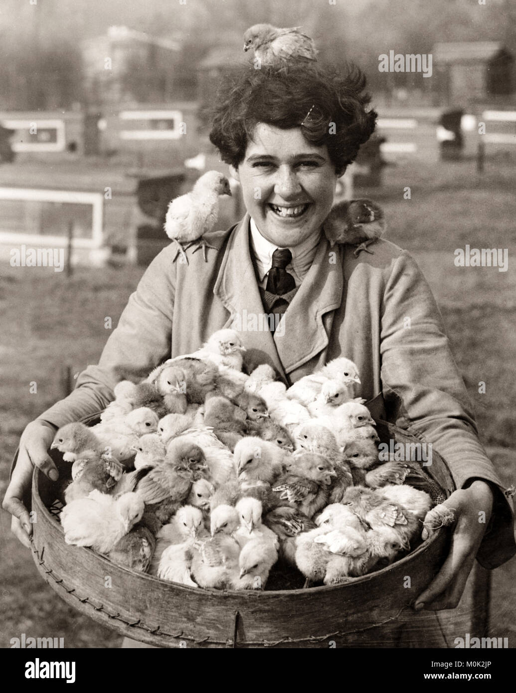 Portrait d'une fille avec un panier plein de poussins de Pâques, 1930 Banque D'Images