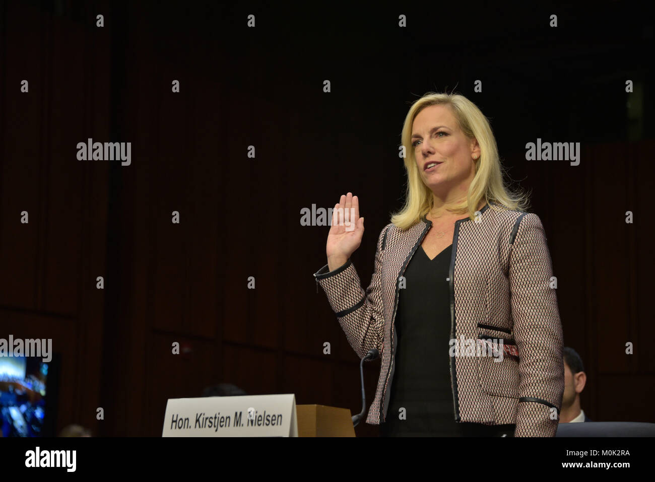 Le Secrétaire à la sécurité intérieure américain Kirstjen Nielsen témoigne lors d'une audience du Comité judiciaire du Sénat le 16 janvier 2018 à Washington, DC. Banque D'Images