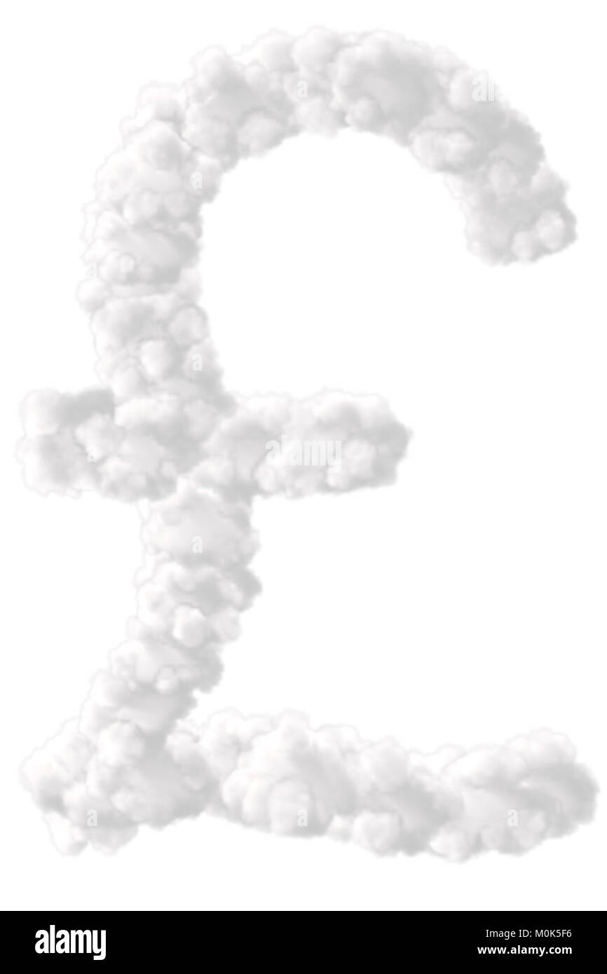 Symbole de la livre sterling fabriqués à partir de nuages sur fond blanc Banque D'Images