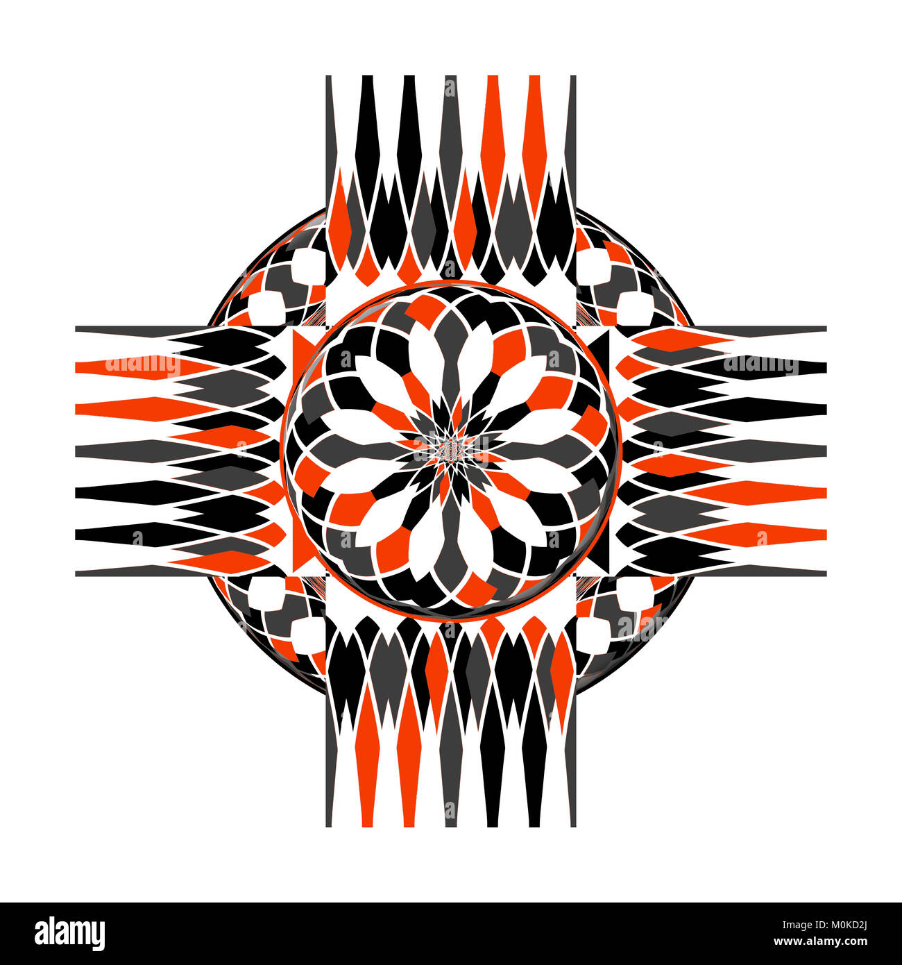 La croix celtique de la géométrique. L'art numérique en deux tons noir et rouge. Banque D'Images