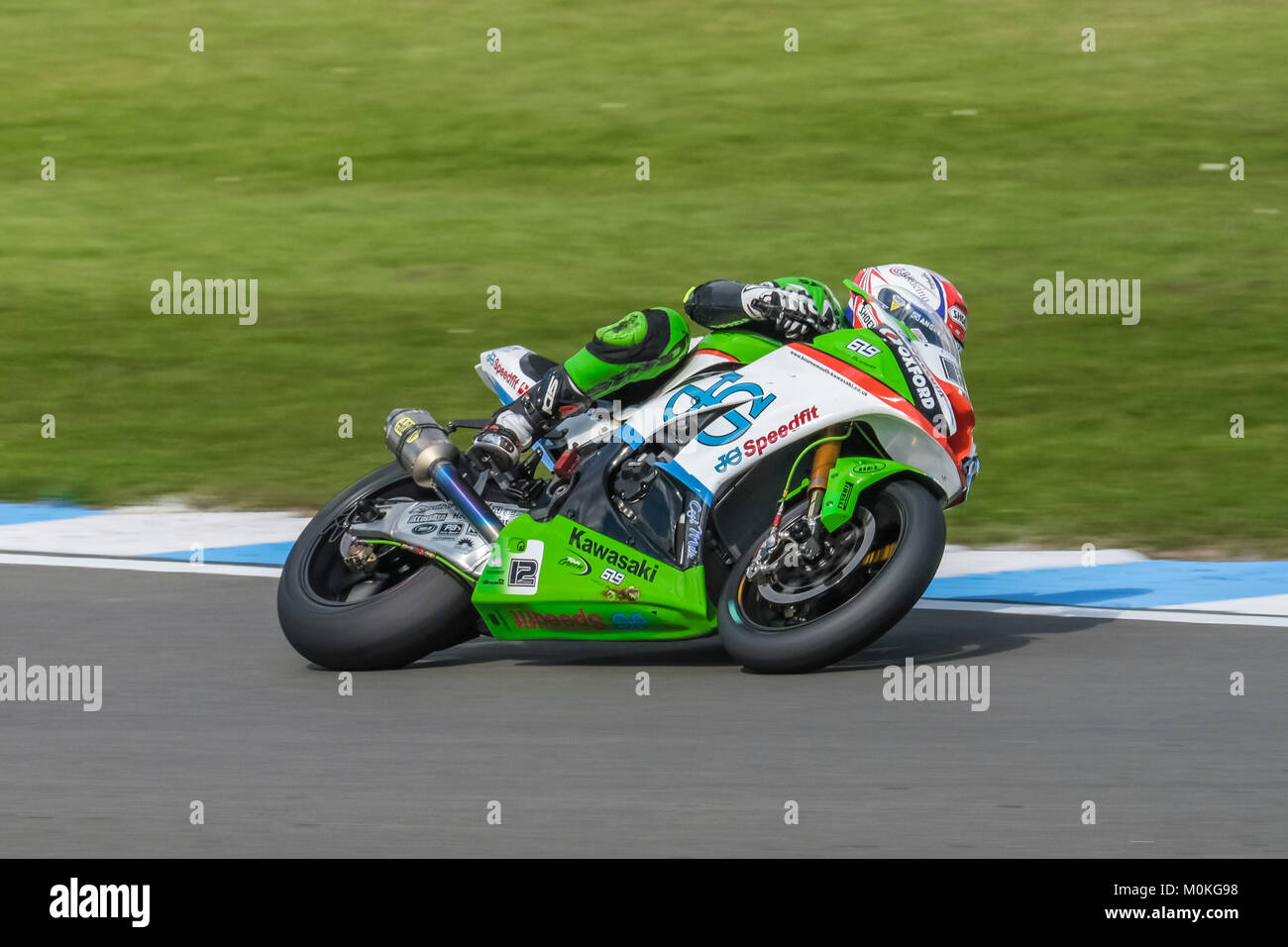 Luke Mossey sur la JG Kawasaki à l'Speedfit Réunion British Superbike à Donington Park, Castle Donnington, Leicestershire, en Angleterre, en avril 2017 Banque D'Images