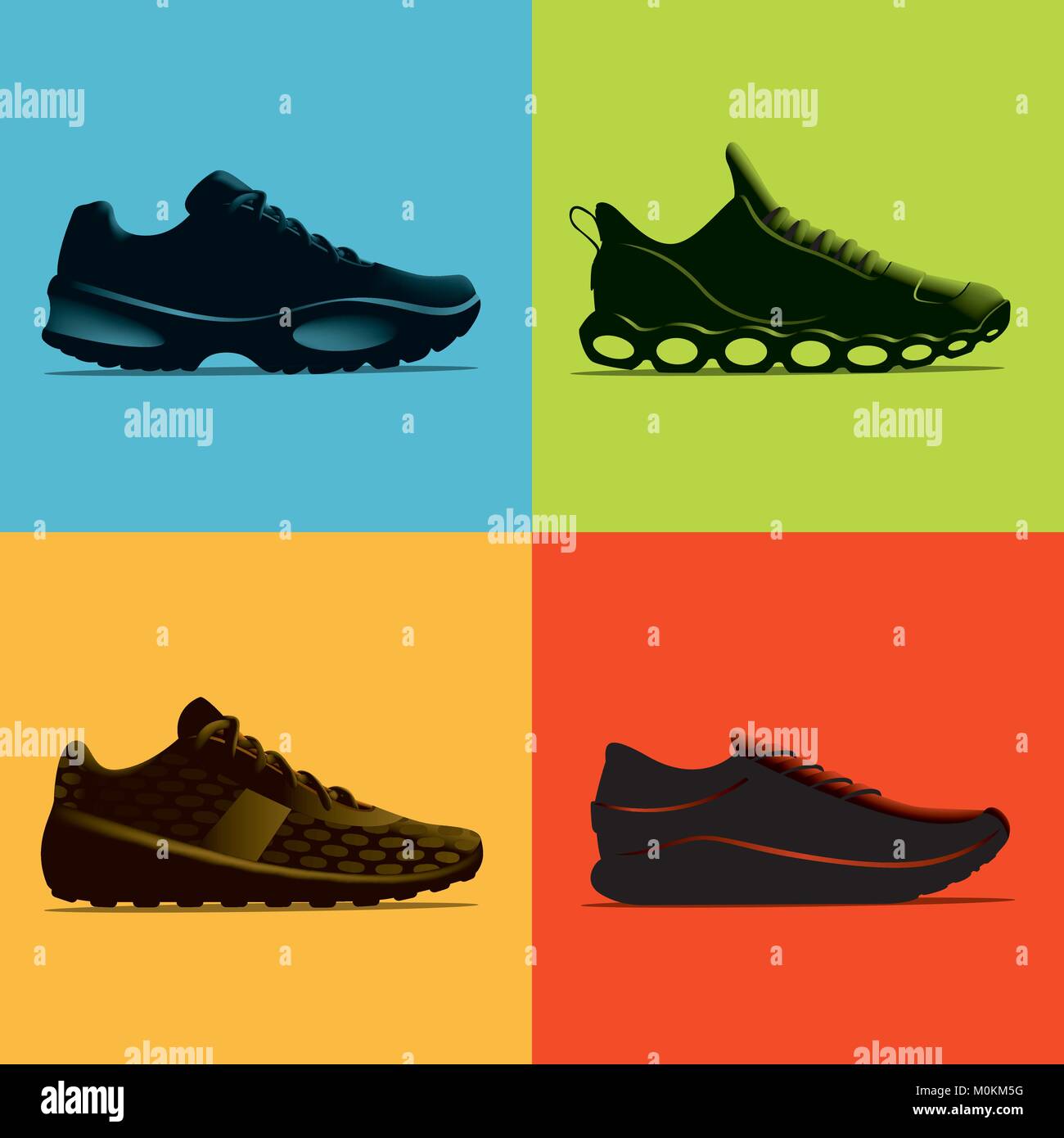 Un ensemble de chaussures de sport 4 rendu dans près de silhouette contre  fonds de couleur. C'est une solution évolutive et dessin vectoriel éditable  Image Vectorielle Stock - Alamy
