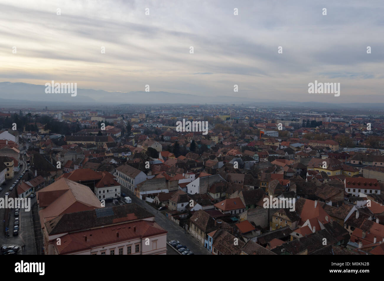 Vue depuis la cathédrale luthérienne à Sibiu, Transylvanie Banque D'Images