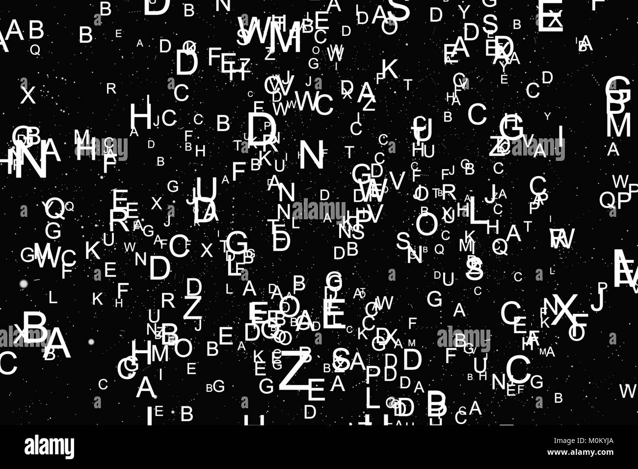 Abstract alphabet blanc voler sur fond noir Banque D'Images