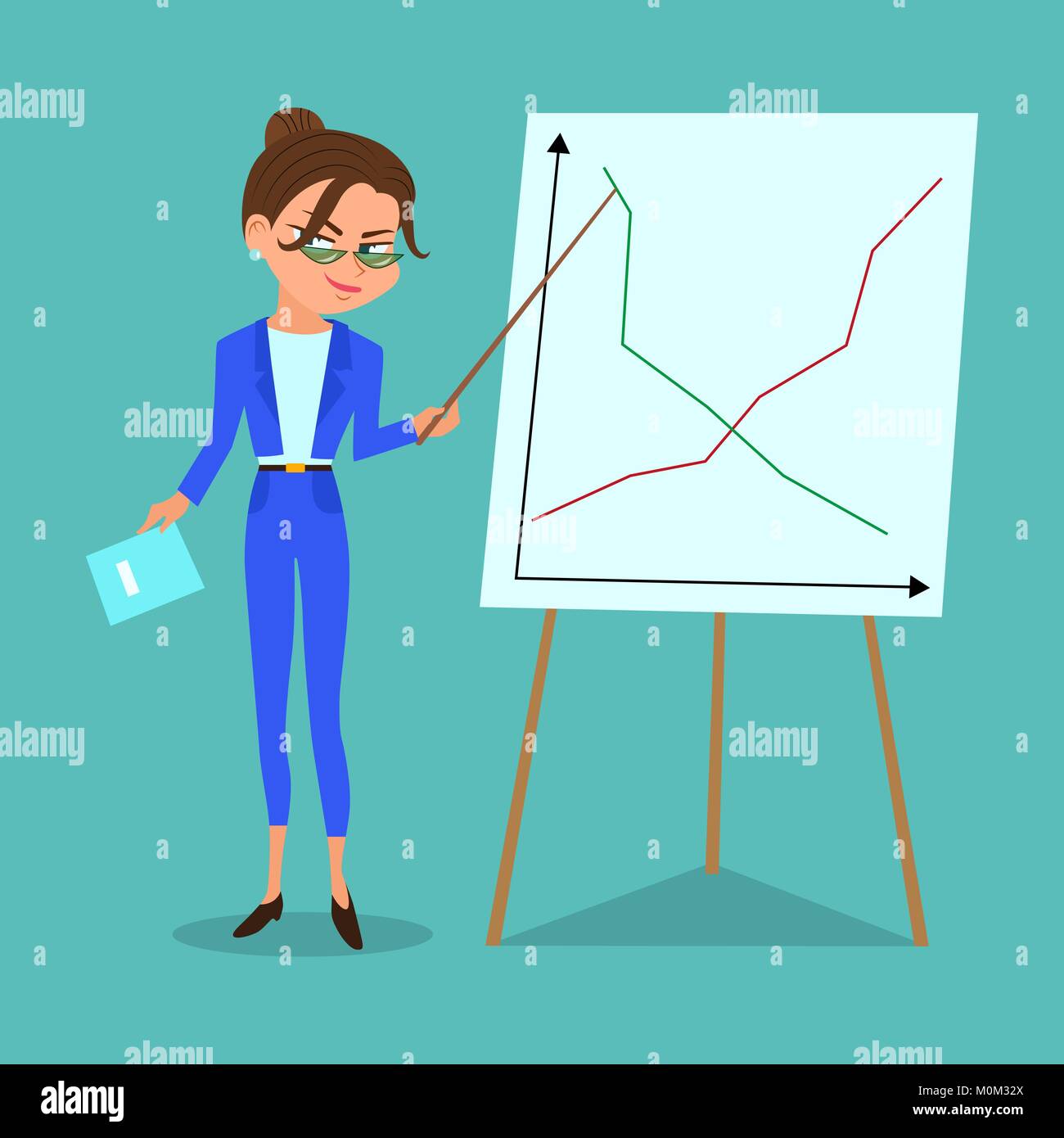 Vector cartoon business woman avec un pointeur Illustration de Vecteur