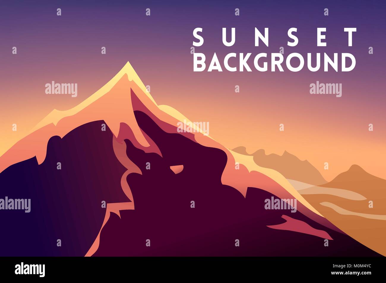 Coucher de soleil Paysage de montagne en terrain montagneux. Vecteur de conception de montagne des silhouettes d'Origines des montagnes au coucher du soleil. Peut être utilisé pour la Bannière Flyer Affiche de couverture de livre ou des bannières Web. Illustration de Vecteur