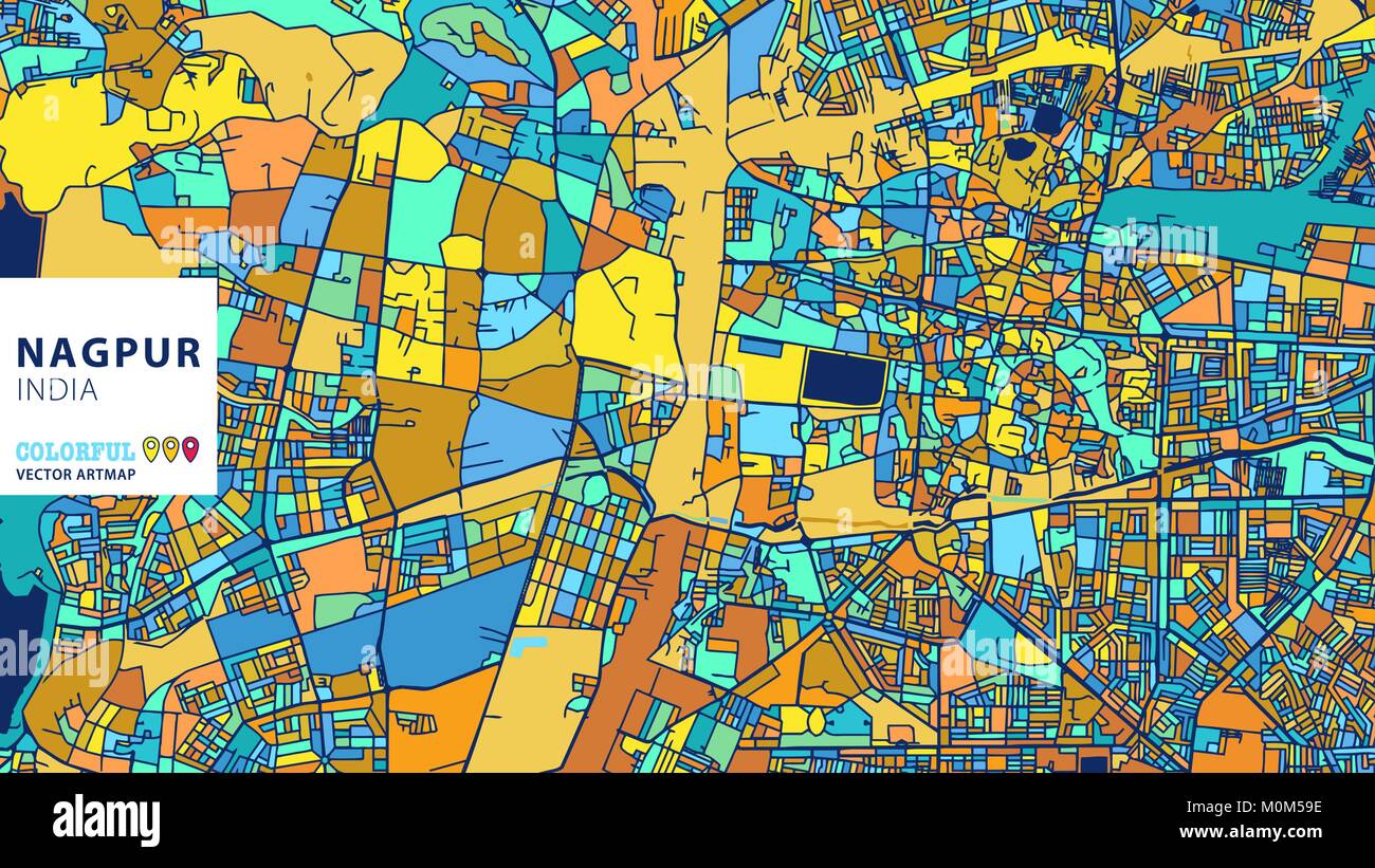Nagpur, Inde, Vecteur coloré Artmap. Blue-Orange-Version jaune pour le site Web Infographie, l'Art de mur et fond de carte de Vœux. Illustration de Vecteur