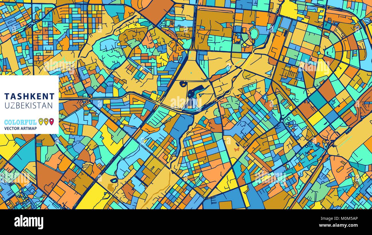 Tashkent, Ouzbékistan, Vecteur coloré Artmap. Blue-Orange-Version jaune pour le site Web Infographie, l'Art de mur et fond de carte de Vœux. Illustration de Vecteur