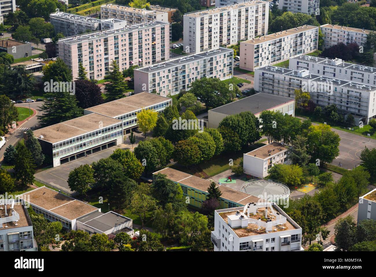 France,Val de Marne,Mont Mesly Creteil,District par l'architecte Gustav Stoskopf, Guiblets kinder garden(vue aérienne) Banque D'Images